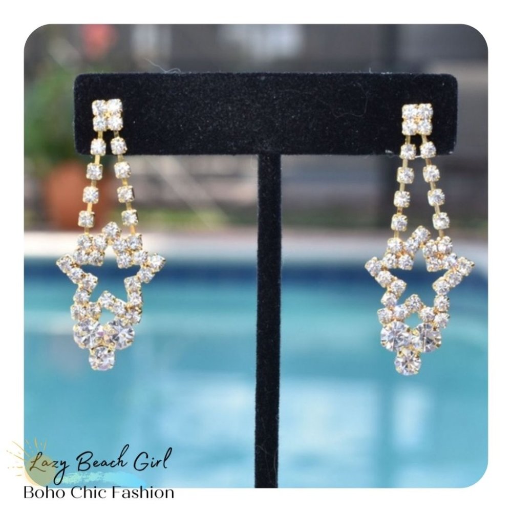 RHINESTONE STAR EVENING EARRINGS